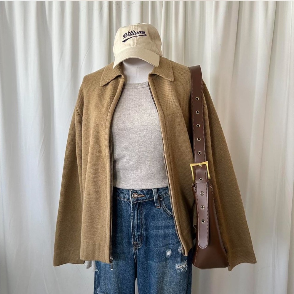 Vintage Tan J.Crew 100% wool full zip sweater. - Picture 1 of 8